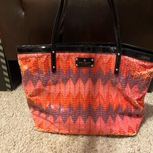 kate spade Coral and Purple Chevron Tote with Black Trim